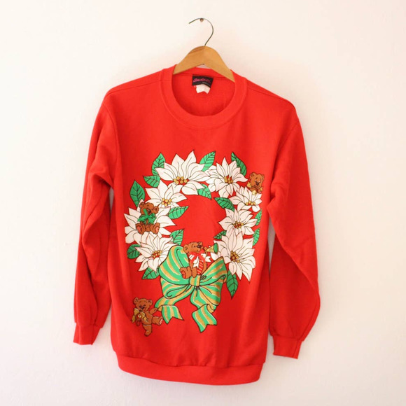 Vintage Other - Vintage Merry Christmas Teddy Bear Wreath Sweatshirt Medium